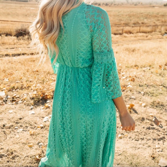 NWT Boutique Western VICTORIAN LACE MAXI DRESS TURQUOISE - Picture 3 of 5
